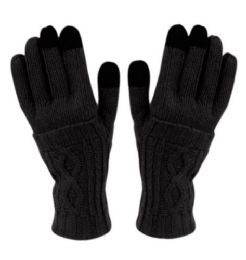 24 Pairs Double Layer Knit Glove With Screen Touch In Black - Conductive Texting Gloves