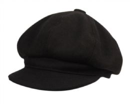 12 Pieces Spitfire Wool Newsboy In Black - Fashion Winter Hats