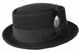 6 Pieces Wool Felt Pork Pie Hats In Black - Fashion Winter Hats