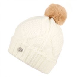 24 Pieces Warm Cable Knit Beanie With Pom Pom & Sherpa Lining - Fashion Winter Hats