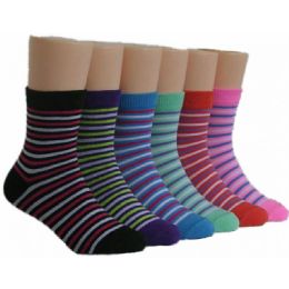 480 Pairs Girls Striped Crew Socks - Girls Crew Socks