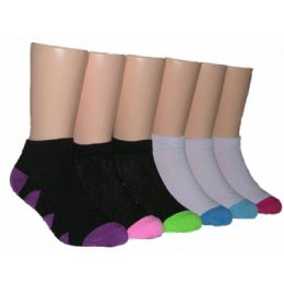 480 Wholesale Girls Solid Color Low Cut Ankle Socks With Color Sole