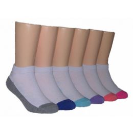 480 Pairs Girls Solid White Low Cut Ankle Socks With Colorful Sole - Girls Ankle Sock