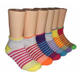 480 Wholesale Girls Sriped Low Cut Ankle Socks