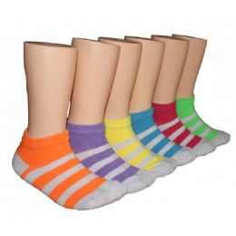480 Pairs Girls White Sripe Low Cut Ankle Socks - Girls Ankle Sock