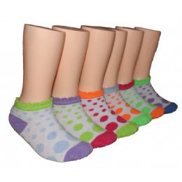 480 Wholesale Girls Polka Dot Low Cut Ankle Socks In Size 2-4
