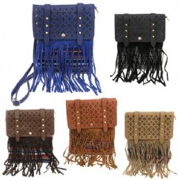 60 Pieces Large Cross Body Bag (laser Cut Flap W/aztec Body & Fringe) - Handbags