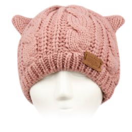 12 Pieces Cat Ear Cable Knit Beanie With Sherpa Lining - Winter Beanie Hats