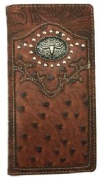 12 Pieces Long Horn Studed Brown Checkbook Wallet - Wallets & Handbags