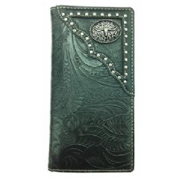 12 Wholesale Long Horn Design Black Check Book Wallet