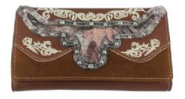 12 Wholesale Long Horn Camouflage Studded Wallet Brown