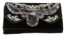 12 Wholesale Long Horn Camouflage Studded Wallet Black