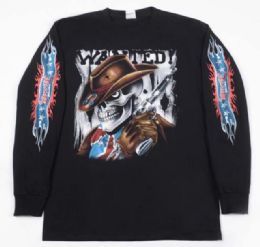 12 Wholesale Long Sleeve Cowboy Skull With Gun Shirts Assorted