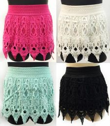 12 Wholesale Solid Color Crochet Skirts With Fringes Assorted Sizes