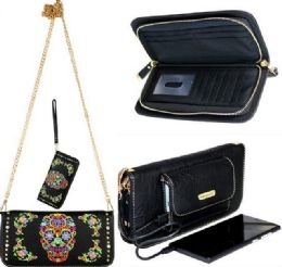 4 Wholesale Montana West Phone Charging Sugar Skull Collection Clutch Black