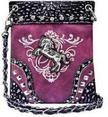 6 Wholesale Horse Design Phone Pocket Sling Purse With Chain Strap Purple