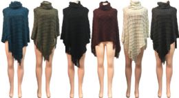 12 Wholesale Winter Knitted Poncho With Raised Square Pattern