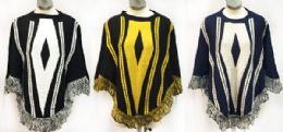 6 Wholesale Knitted Poncho With Fringe Assorted