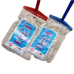 12 Pieces Jumbo Deck Mop 18 Oz With 45 Handle Assorted Colors - Cleaning Products