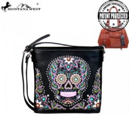 4 Pieces Montana West Sugar Skull Collection Concealed Handgun Crossbody - Handbags