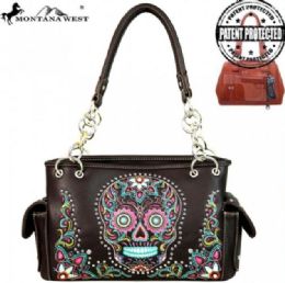 4 Pieces Montana West Sugar Skull Collection Concealed Handgun Satchel cf - Handbags