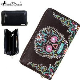 4 Wholesale Montana West Sugar Skull Collection Wallet Coffee