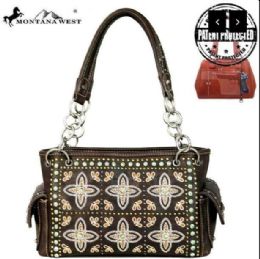 2 Pieces Montana West Embroidered Collection Concealed Handgun Satchel bk - Handbags