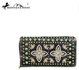 2 Pieces Montana West Embroidered Collection Secretary Style Wallet - Wallets & Handbags