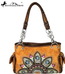 2 Pieces Montana West Embroidered Collection Satchel Brown - Handbags