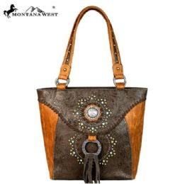 2 Pieces Montana West Concho Collection Tote Coffee - Handbags
