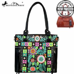 2 Pieces Montana West Embroidered Collection Concealed Handgun Tote - Handbags