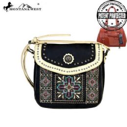 4 Pieces Montana West Concho Collection Concealed Handgun Crossbody Bag Black - Handbags