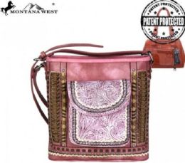 4 Pieces Montana West Tooled Collection Concealed Handgun Crossbody Bag Pink - Handbags
