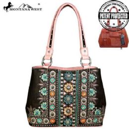 2 Pieces Montana West Concho Collection Concealed Handgun Satchel Pink - Handbags