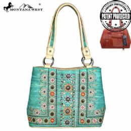 2 Pieces Montana West Concho Collection Concealed Handgun Satchel Beige - Handbags