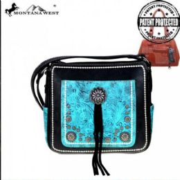 4 Pieces Montana West Concho Concealed Handgun Crossbody Bag Black - Handbags
