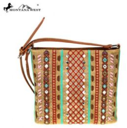 4 Pieces Montana West Tribal Collection Concealed Handgun Crossbody Tan - Handbags