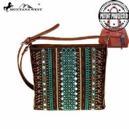 4 Pieces Montana West Tribal Collection Concealed Handgun Crossbody Coffee - Handbags