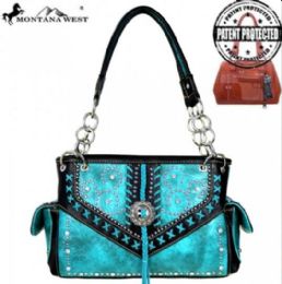 2 Pieces Montana West Concho Collection Concealed Handgun Satchel - Handbags
