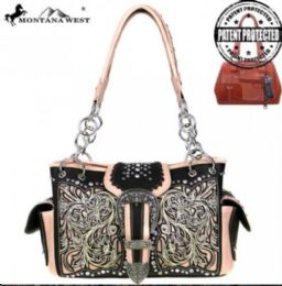 2 Pieces Montana West Buckle Collection Concealed Handgun Satchel Bag - Handbags