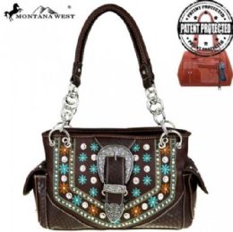 2 Pieces Montana West Buckle Collection Concealed Handgun Satchel - Handbags