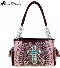 2 Pieces Montana West Spiritual Collection Satchel Vintage Cross Pink - Handbags