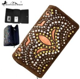 4 Wholesale Montana West Bling Bling Collection Secretary Style Wallet Brown