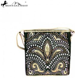 4 Pieces Montana West Bling Bling Collection Crossbody Bag Black Beige - Handbags