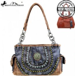 2 Pieces Montana West Concho Collection Concealed Handgun Satchel Gray - Handbags