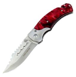 12 Pieces K9743. HunT-Down 8" Spring Assisted Tactical Rescue Pocket Knife Maroon - Box Cutters and Blades