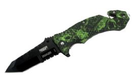 12 Wholesale 8" Spring Assisted Green Viper Handle Knife And Belt Cutter