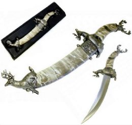 6 Wholesale 14" Grey Deer Mongolian Dagger With Sheath