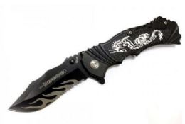 12 Wholesale 8" Defender Spring Assisted Knife With Serrated Stainless Steel