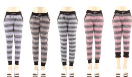 36 Wholesale Ladies Fur Lined Heather Striped Leggings In Size M-L